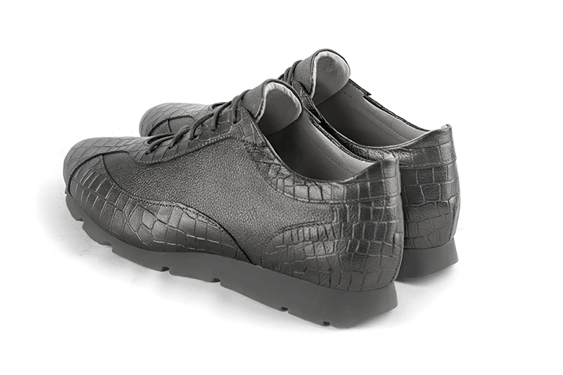 Dark grey women's elegant sneakers. Round toe. Flat rubber soles. Rear view - Florence KOOIJMAN